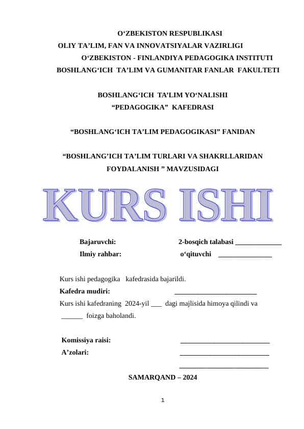 BOSHLANG’ICH TA’LIM TURLARI VA SHAKRLLARIDAN FOYDALANISH