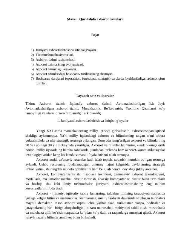Qurilishda axborot tizimlari