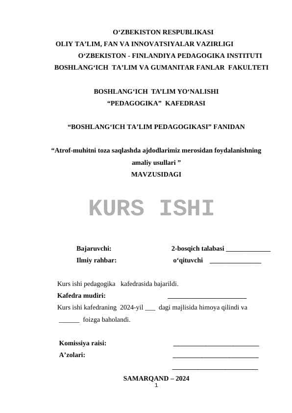 Atrof-muhitni toza saqlashda ajdodlarimiz merosidan foydalanishning amaliy usullari