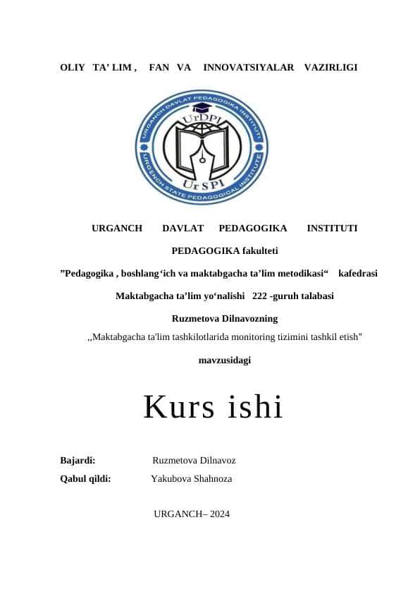 Maktabgacha ta'lim tashkilotlarida monitoring tizimini tashkil etish