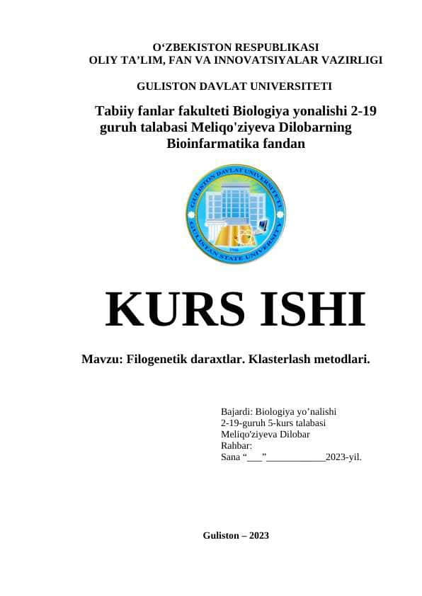 Filogenetik daraxtlar. Klasterlash metodlari