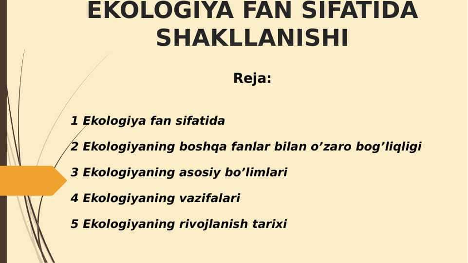 EKOLOGIYA FAN SIFATIDA SHAKLLANISHI