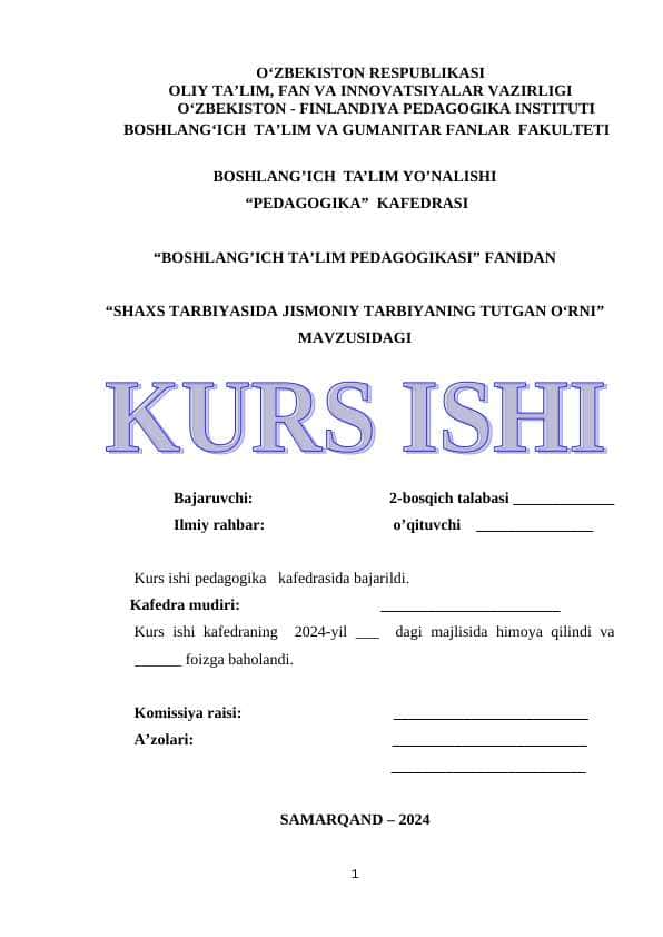 SHAXS TARBIYASIDA JISMONIY TARBIYANING TUTGAN O'RNI