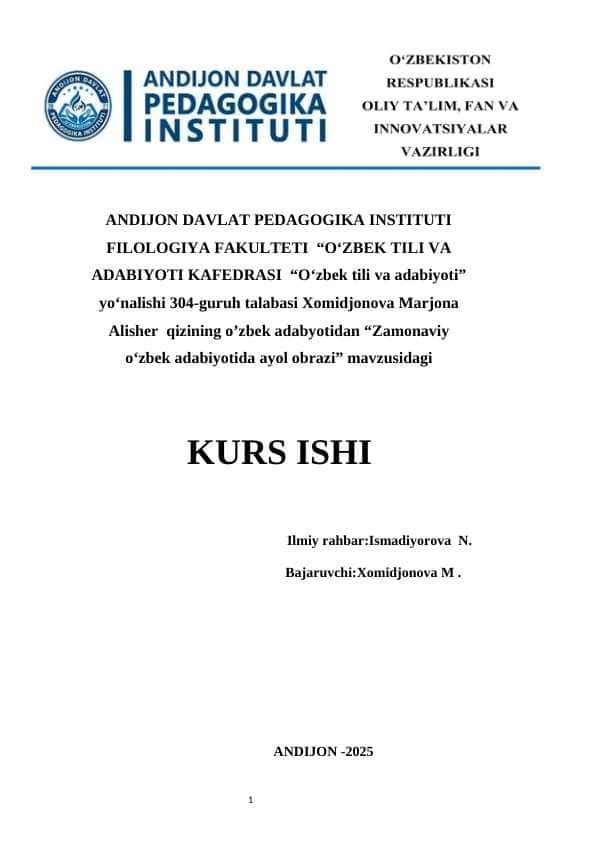 Zamonaviy o‘zbek adabiyotida ayol obrazi KURS ISHI
