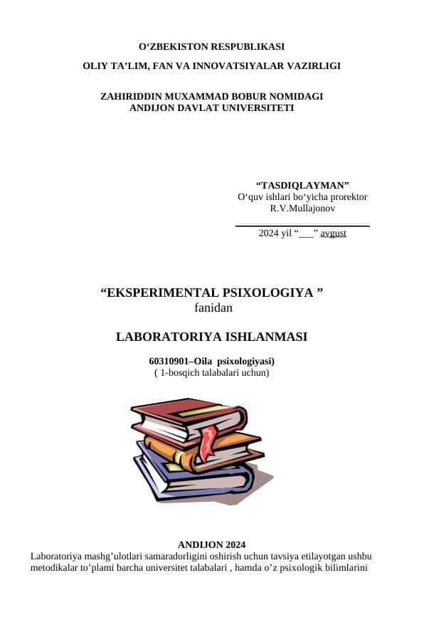 Eksperimental psixologiya fanidan laboratoriya ishlanmasi 1-kurslar uchun