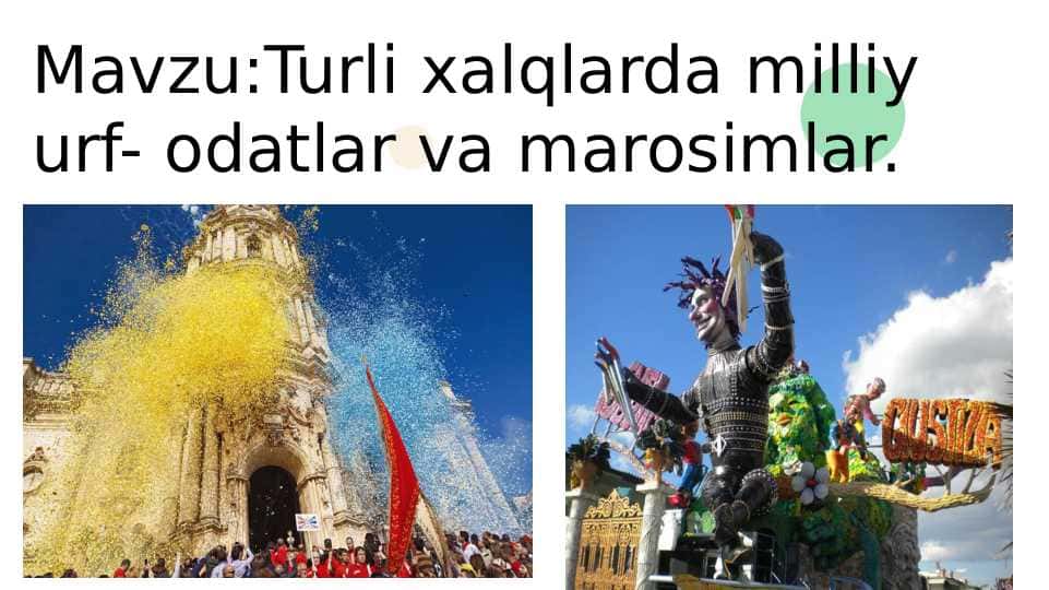 Turli xalqlarda milliy urf- odatlar va marosimlar.