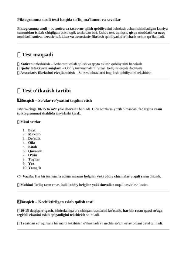Piktogramma usuli testi