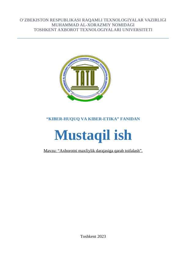 Axborotni maxfiylik darajasiga qarab toifalash