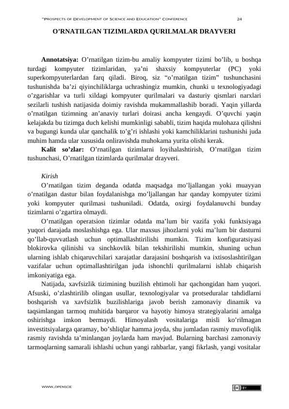 O’RNATILGAN TIZIMLARDA QURILMALAR DRAYVERI