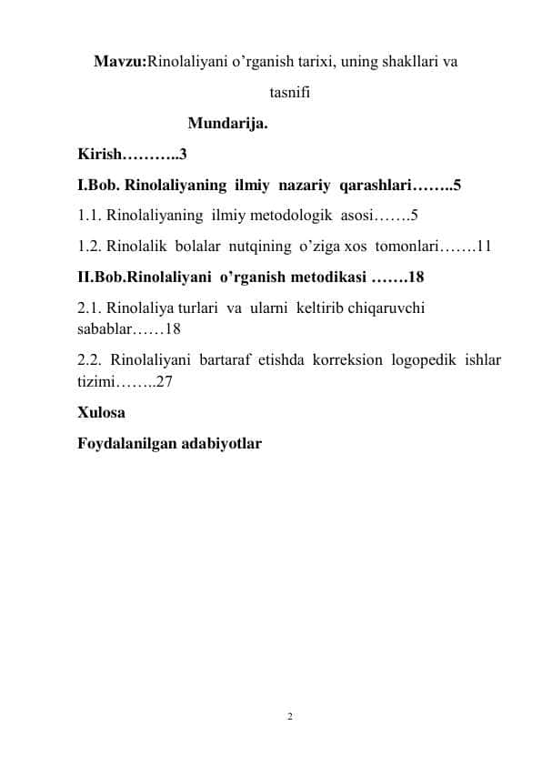 Rinolaliyani o’rganish tarixi, uning shakllari va tasnifi