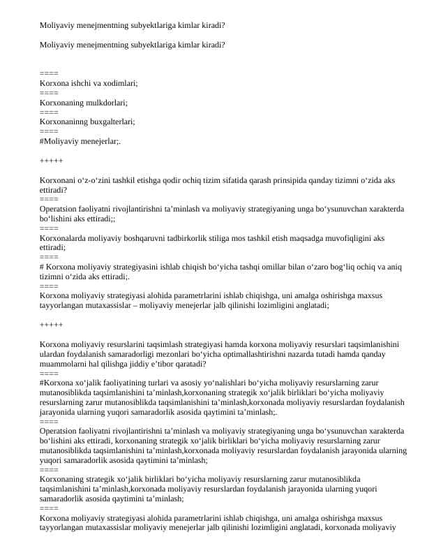 Moliyaviy menejment fanidan YN pdf