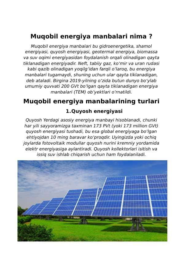 Muqobil energiya manbalari