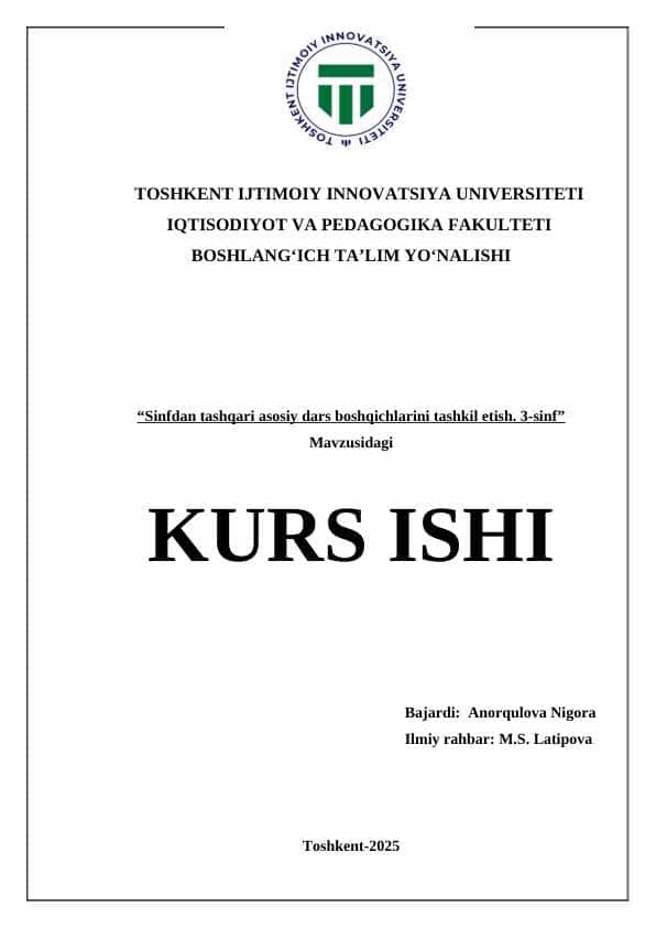 Sinfdan tashqari asosiy dars boshqichlarini tashkil etish. 3-sinf