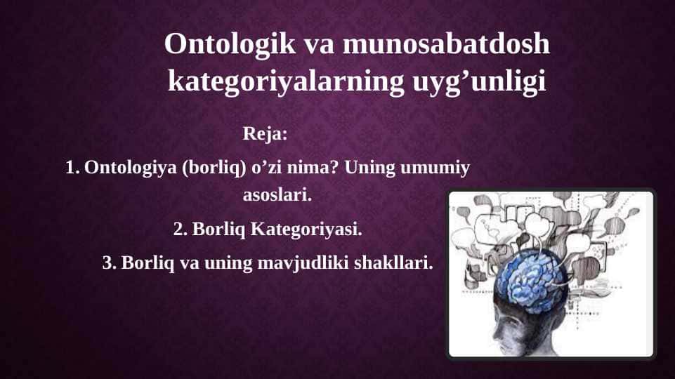 Ontologik va munosabatdosh kategoriyalarning uyg’unligi