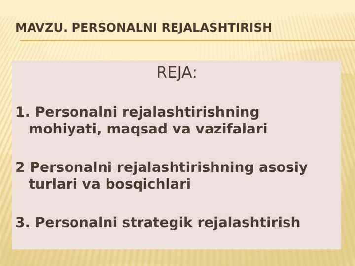PERSONALNI REJALASHTIRISH