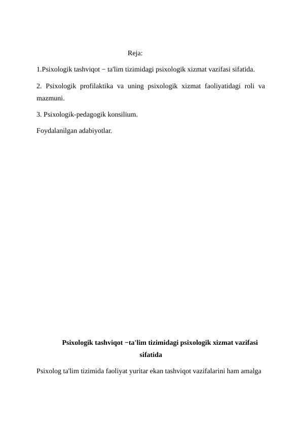 Psixalogik tashviqot ta'lim tizmida psixalogik vazifalar sifatida