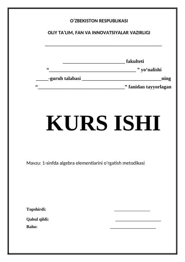 1-sinfda algebra elementlarini oʻrgatish metodikasi