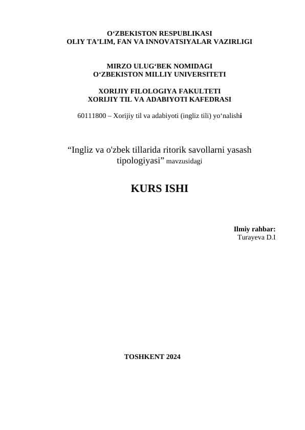 Typology of the construction of rhetorical questions in English and Uzbek