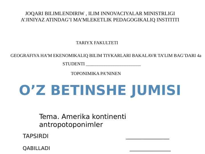 Amerika kontinenti antropotoponimler