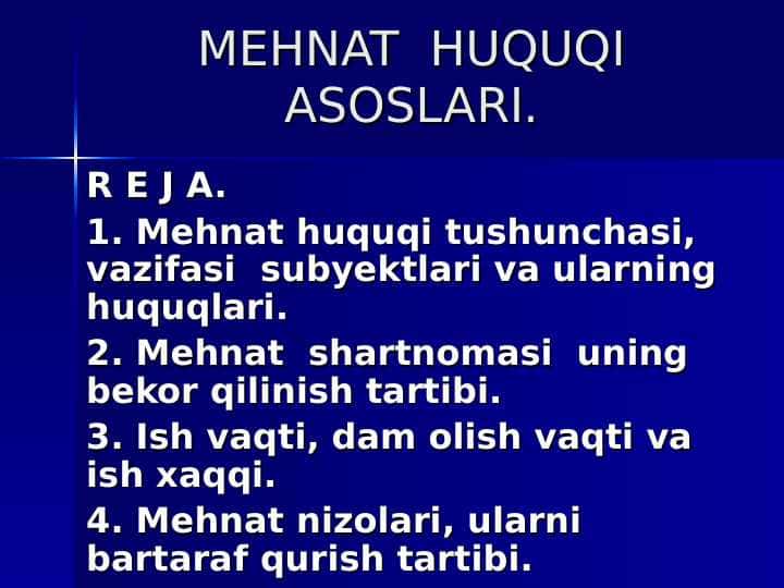 MEHNAT HUQUQI ASOSLARI.