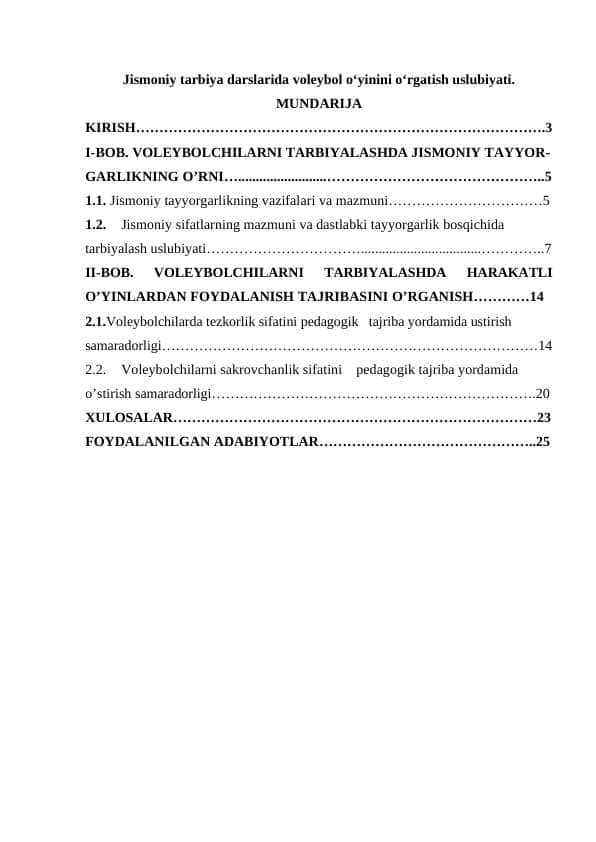 Jismoniy tarbiya darslarida voleybol o‘yinini o‘rgatish uslubiyati
