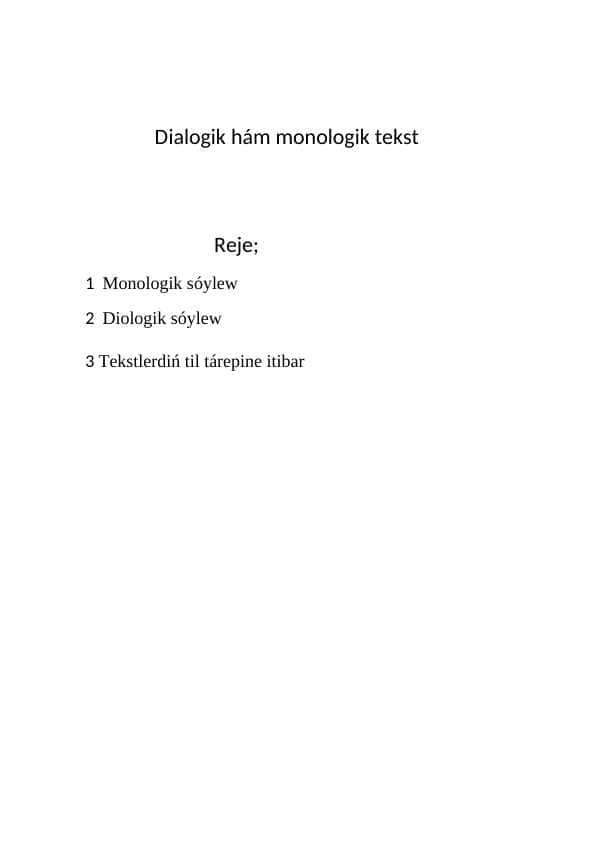 Dialogik hám monologik tekst
