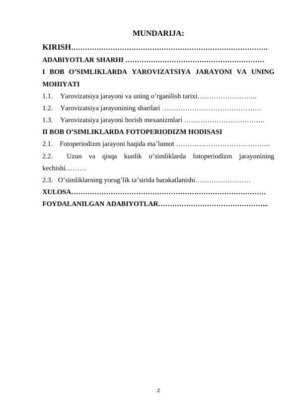 Yarovizatsiya va fotoperiodizm