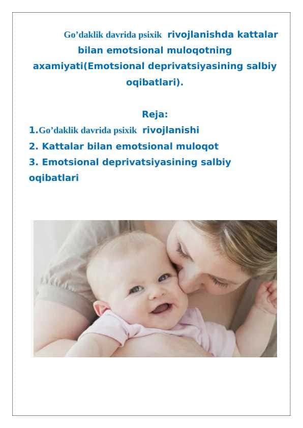 go’daklik davrida psixik rivojlanishi.