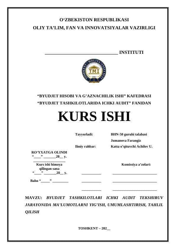 Byudjet tashkilotlari ichki audit tekshiruv jarayonida ma’lumotlarni yig’ish, umumlashtirish, tahlil qilish