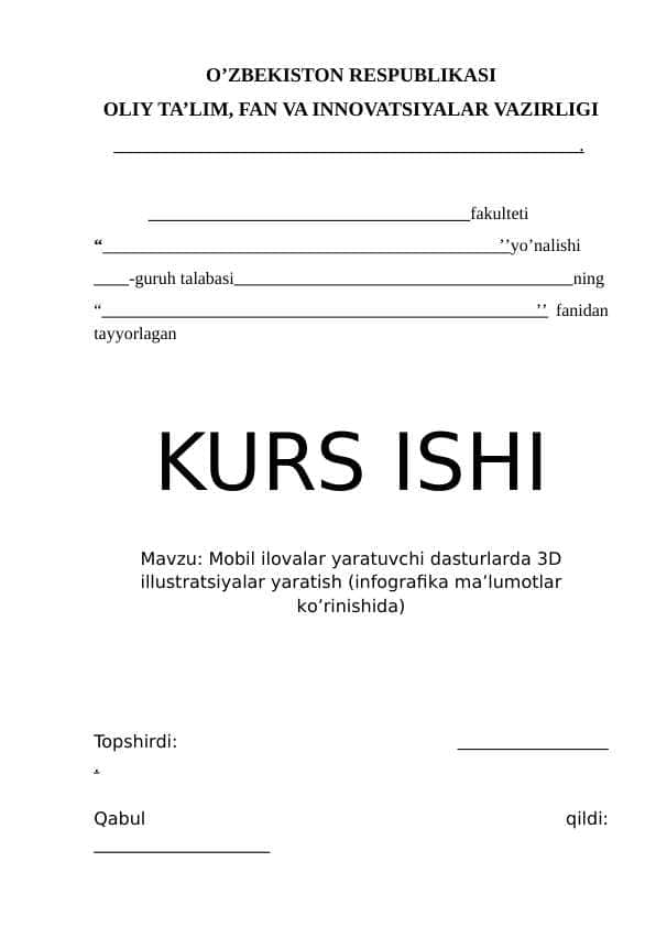 Mobil ilovalar yaratuvchi dasturlarda 3D illustratsiyalar yaratish (infografika ma’lumotlar ko’rinishida)