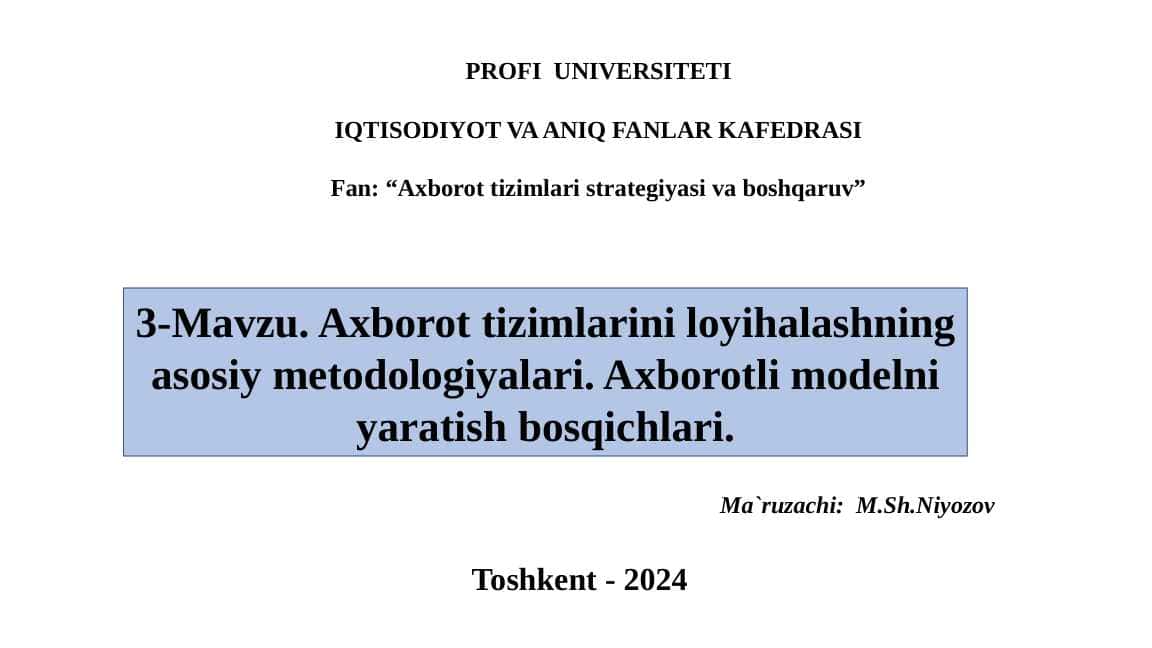 Axborot tizimlari strategiyasi va boshqaruv