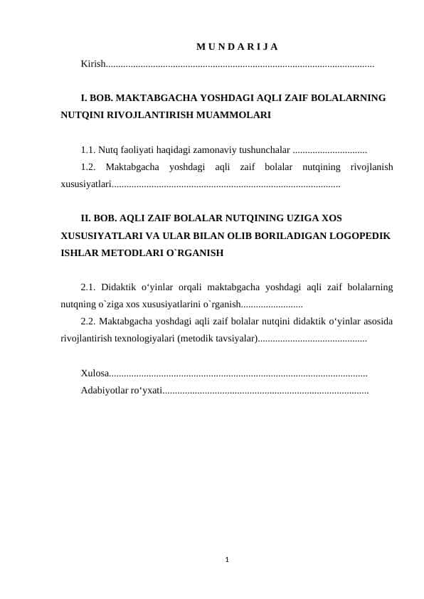MAKTABGACHA YOSHDAGI AQLI ZAIF BOLALARNING NUTQINI RIVOJLANTIRISH MUAMMOLARI