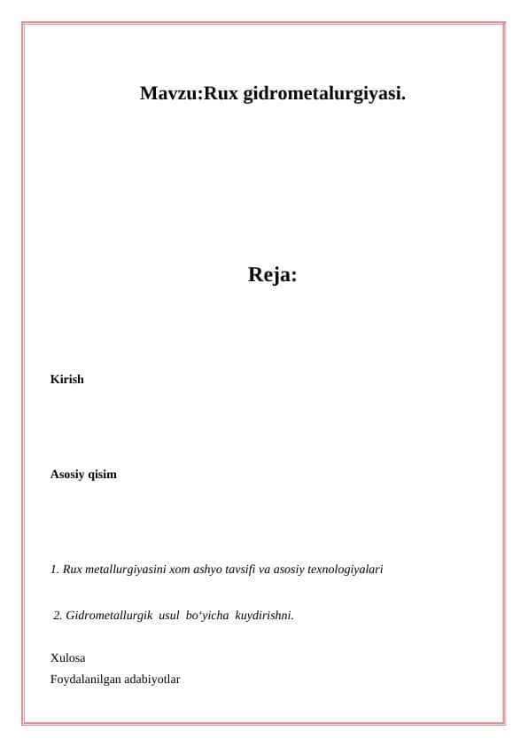 Rux gidrometalurgiyasi.
