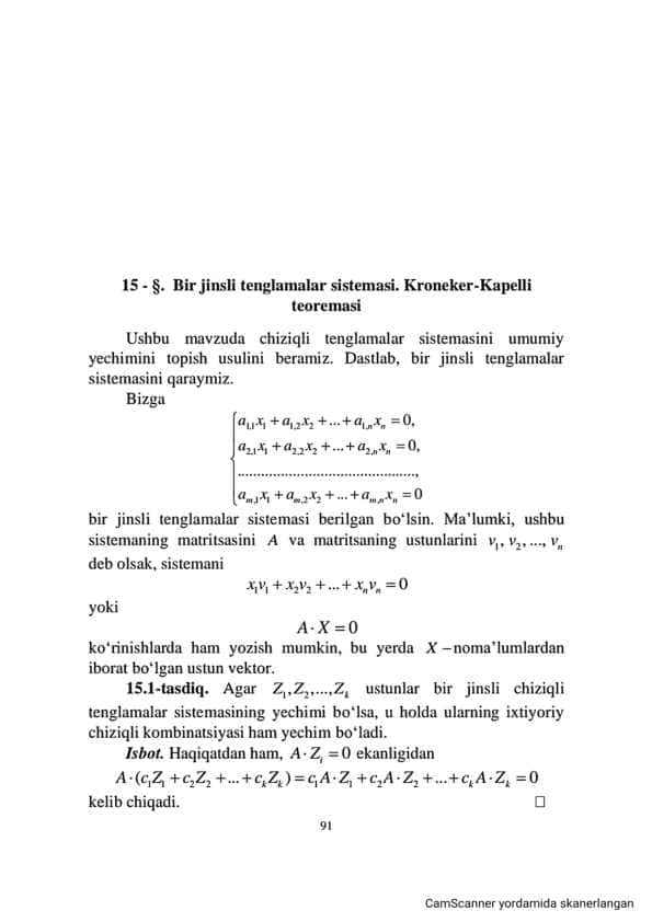 Kroneker-Kapelli teoremasi
