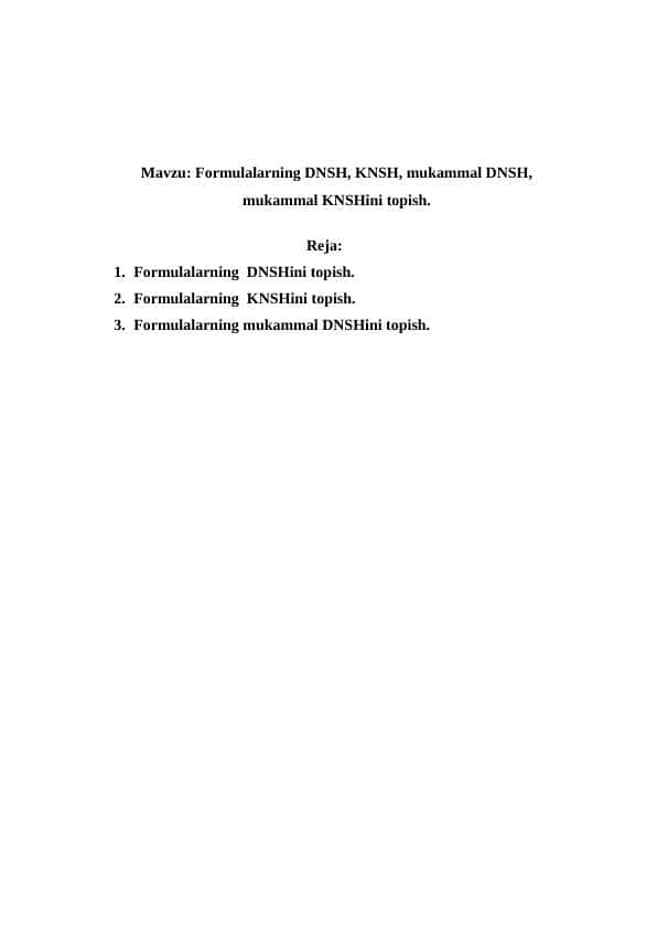 Formulalarning DNSH, KNSH, mukammal DNSH, mukammal KNSHini topish