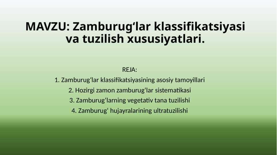 Zamburugʻlar klassifikatsiyasi va tuzilish xususiyatlari.