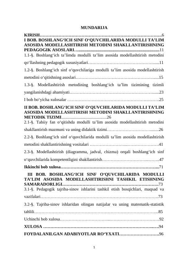 BОSHLАNGʻICH SINF ОʻQUVCHILАRIDА MОDULLI TАʼLIM АSОSIDА MОDELLАSHTIRISH METОDLАRINI SHАKLLАNTIRISH
