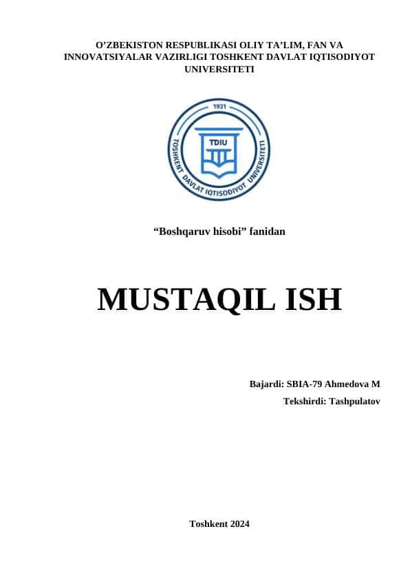 STANDART COST TIZIMI BO’YICHA BOSHQARUV HISOBINI TASHKIL ETISH.