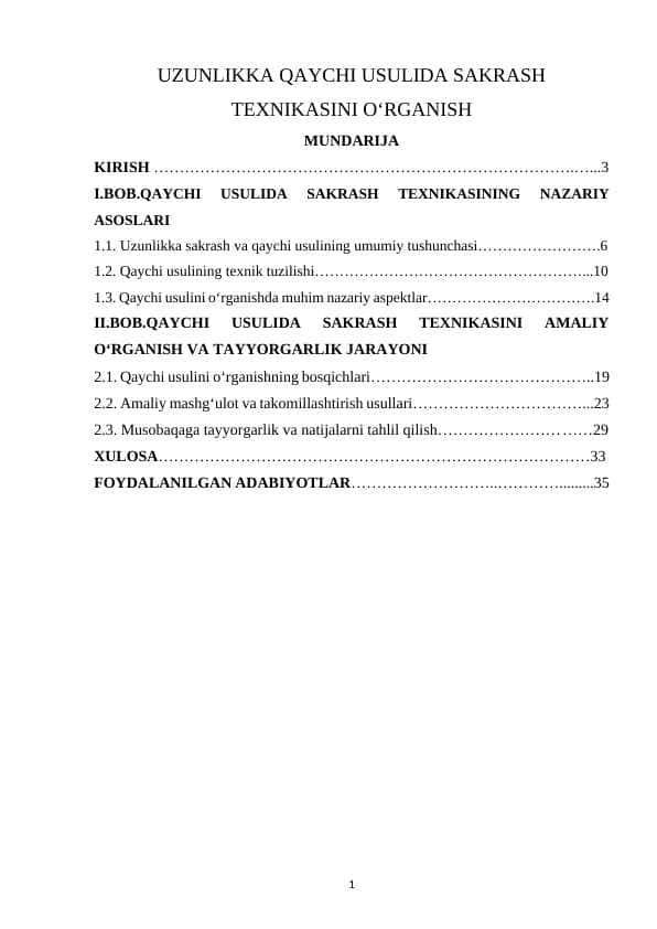 UZUNLIKKA QAYCHI USULIDA SAKRASH TEXNIKASINI O‘RGANISH