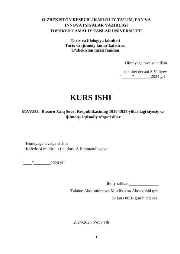 Buxoro Sovet Respublikasining 1920-1925 yillardagi siyosati