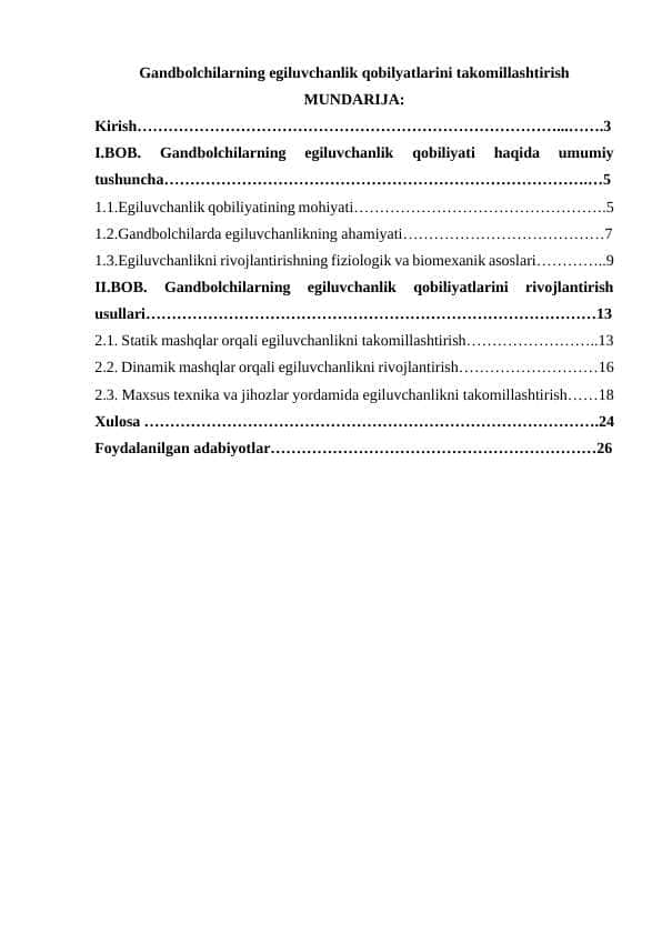 Gandbolchilarning egiluvchanlik qobilyatlarini takomillashtirish