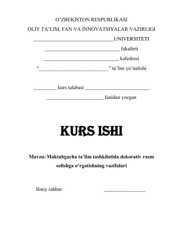 Maktabgacha taʼlim tashkilotida dekorativ rasm solishga oʻrgatishning vazifalari