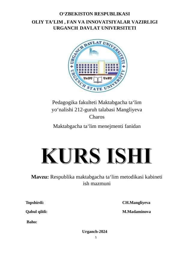 Respublika maktabgacha ta‘lim metodikasi kabineti ish mazmuni