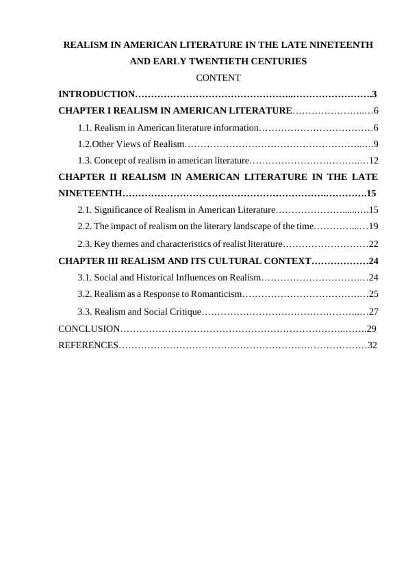REALISM IN AMERICAN LITERATURE IN THE LATE NINETEENTH AND EARLY TWENTIETH CENTURIES