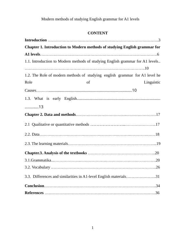 Modern methods of studying English grammar for A1 levels