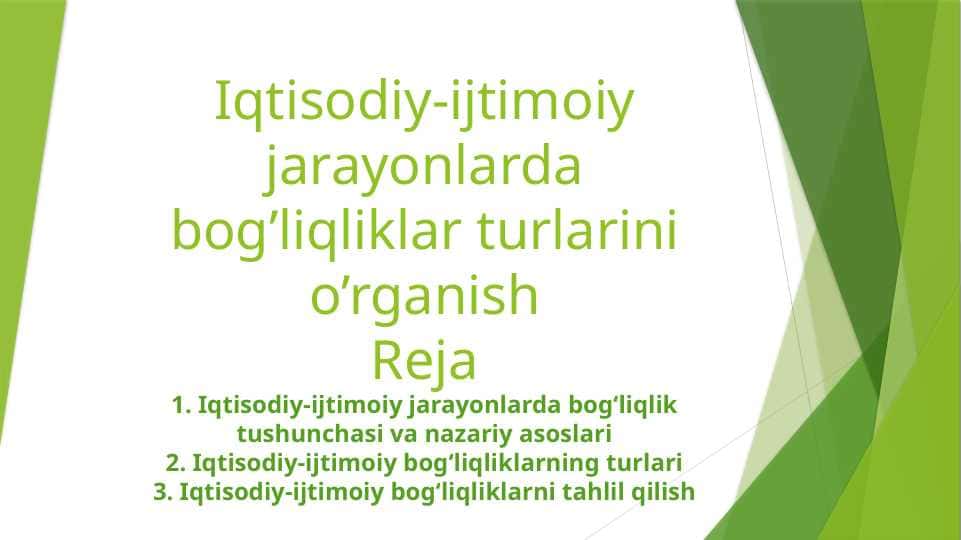 Iqtisodiy-ijtimoiy jarayonlarda bog’liqliklar turlarini o’rganish