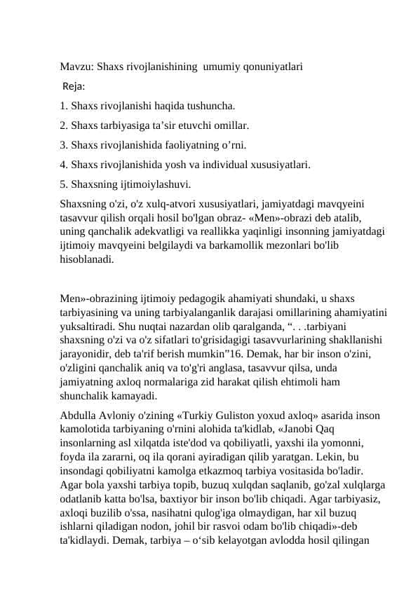 Shaxs rivojlanishining umumiy qonuniyatlari