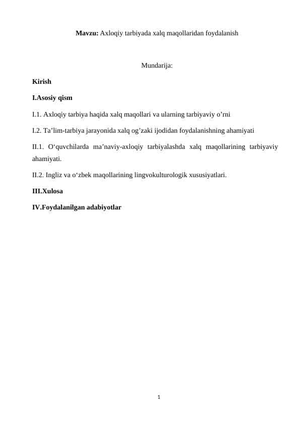 Axloqiy tarbiyada xalq maqollaridan foydalanish