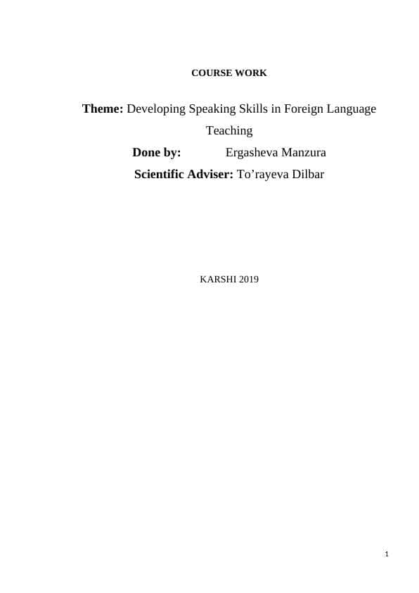 Developing Speaking Skills in Foreign Language Teaching