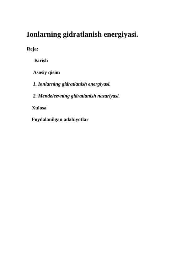 Ionlarning gidratlanish energiyasi